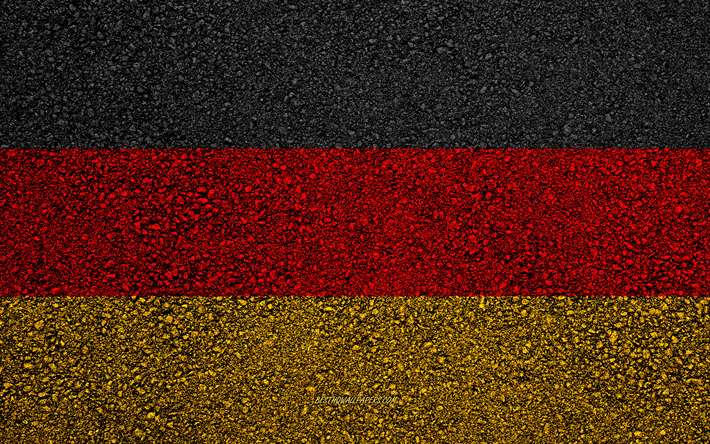 Flag of Germany, asphalt texture, flag on asphalt, Germany flag, Europe, Germany, flags of european countries, German flag