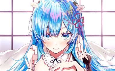 Rem, portrait, Re Zero, protagonist, manga, Re Zero characters, girl with blue hair