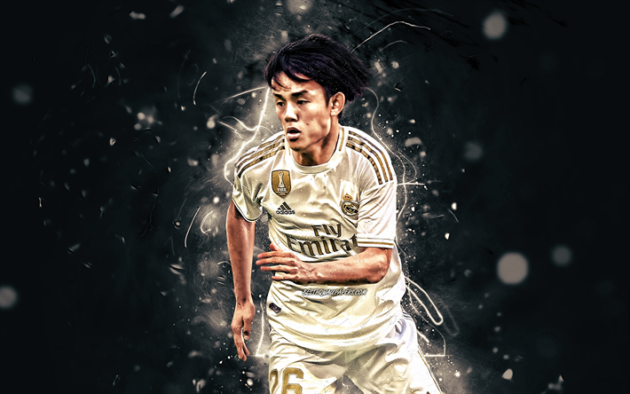 Takefusa Kubo, 2019, Japanilainen jalkapalloilijat, Real Madrid CF, jalkapallo, fan art, Kubo, Liiga, neon valot, Espanja, Takefusa Kubo Real Madrid