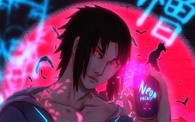 Sasuke Uchiha, ne&#243;n arte, Naruto, personajes, creativa, el manga, las ilustraciones, Sharingan