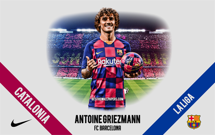 Antoine Griezmann, FC Barcelona, Nou Camp, Fransız futbolcu, forvet, UEFA Şampiyonlar Ligi, Katalonya, portre, futbol yıldızları, İspanya, futbol