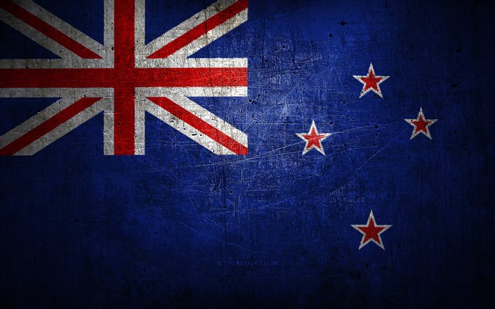 New Zealand metal flag, grunge art, oceanian countries, Day of New Zealand, national symbols, New Zealand flag, metal flags, Flag of New Zealand, Oceania, New Zealand