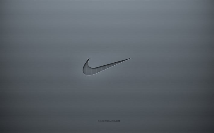 Logo Nike, sfondo grigio creativo, emblema Nike, texture carta grigia, Nike, sfondo grigio, logo Nike 3d