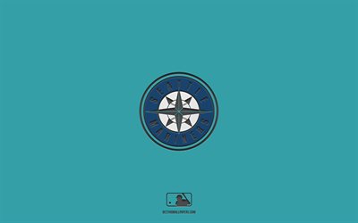 Seattle Mariners, turquoise background, American baseball team, Seattle Mariners emblem, MLB, Seattle, USA, baseball, Seattle Mariners logo