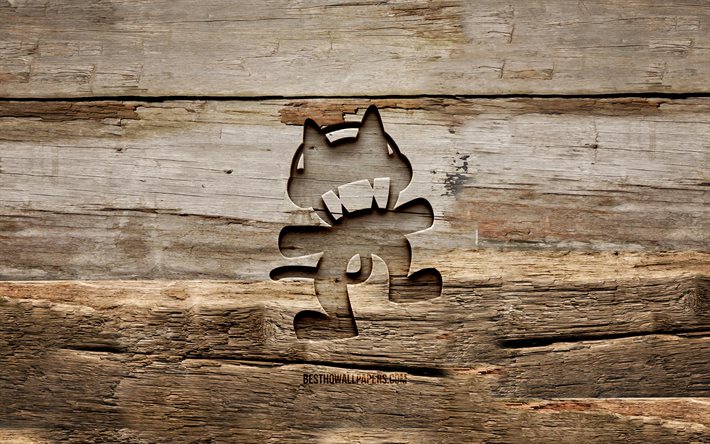 Monstercat puinen logo, 4K, puiset taustat, kanadalaiset DJ: t, musiikkit&#228;hdet, Monstercat -logo, luova, puukaiverrus, Monstercat