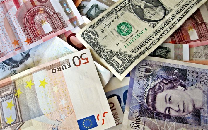 dinheiro, d&#243;lares, euros, moeda, libra, notas