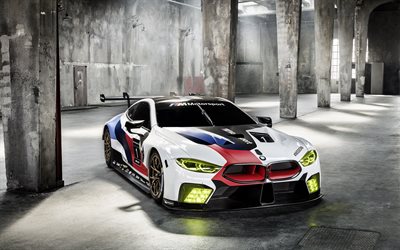 BMW M8 GTE, coche de Carreras, 2018, tuning bmw, blanco M8, los coches alemanes, BMW