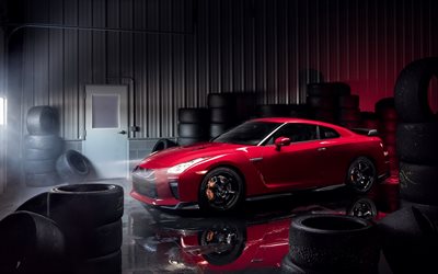 El Nissan GT-R Track Edition, 2017, rojo GTR, sport car tuning GT-R, los coches Japoneses, llantas en negro, Nissan