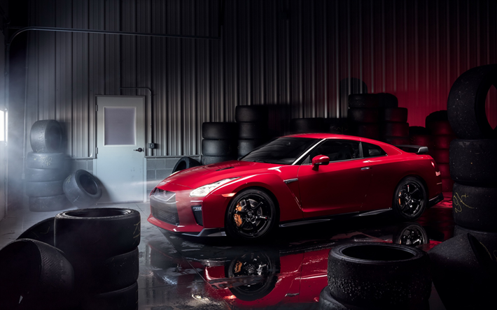 Nissan GT-R, Track Edition, 2017, red GTR, sport car, tuning GT-R, Japanese cars, black wheels, Nissan