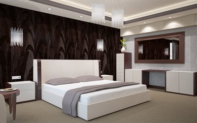 tyylik&#228;s makuuhuone, moderni muotoilu makuuhuoneeseen, s&#228;nky, moderni sisustus, harmaa makuuhuone