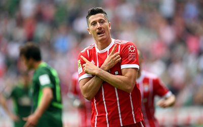 4k, Robert Lewandowski, goal, Bayern Munich, Bundesliga, soccer, footballers