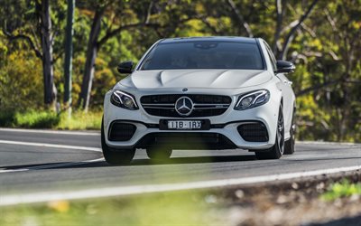 4k, Mercedes-AMG E63 S, 2017 cars, road, white e63, german cars, Mercedes