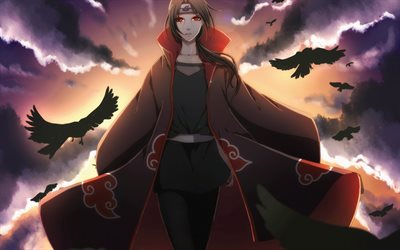 Itachi Uchiha, ravens, manga, anime characters, Naruto