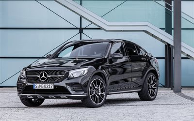 Mercedes GLC43 Coupe, AMG, 4k, 2018, sports crossover, off-road coupe, black GLC Coupe, German cars, Mercedes