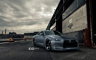Nissan GT-R, supercars, stance, gray GT-R, R35, tuning, japanese cars, Nissan