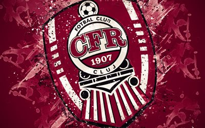 CFR Cluj, 4k, paint art, logo, creative, Romanian football team, Liga 1, emblem, purple background, grunge style, Cluj-Napoca, Romania, football