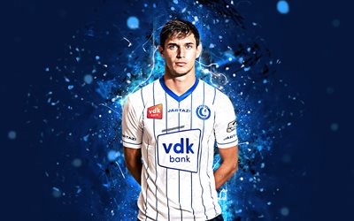Roman Yaremchuk, 4k, Ukrainian footballer, Jupiler Pro League, KAA Gent, Yaremchuk, neon lights, Gent FC, soccer, football