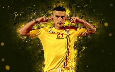 Nicolae Stanciu, 4k, goal, Romania National Team, Stanciu, soccer, footballers, neon lights, Romanian football team