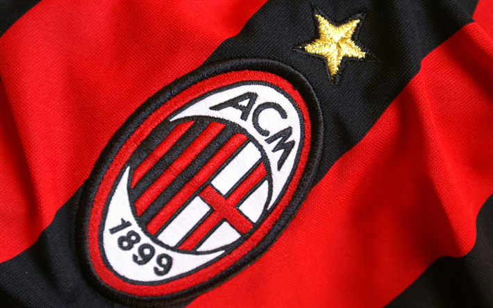 AC Milan, emblem, Italiensk fotboll club, logotyp p&#229; T-shirt, r&#246;d svarta linjer, Serie A, Italien