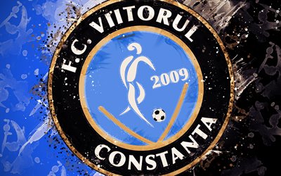 FC Viitorul, 4k, paint art, logo, creative, Romanian football team, Liga 1, emblem, blue black background, grunge style, Constanta, Romania, football