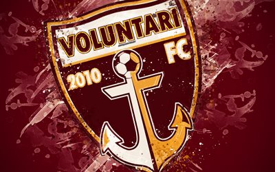 FC Voluntari, 4k, paint art, logo, creative, Romanian football team, Liga 1, emblem, brown background, grunge style, Voluntari, Romania, football
