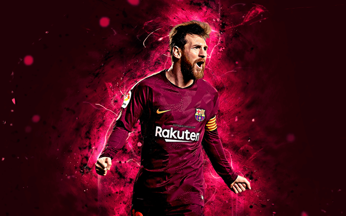 4k, Lionel Messi, purple uniform, goal, football stars, Barcelona FC, Messi, soccer, footballers, Barca, Leo Messi, Argentinian footballer
