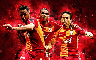 Fernando Reges, Garry, Rodrigues, Yuto Nagatomo, 4k, goal, Galatasaray, soccer, Turkish Super Lig, footballers, neon lights, Galatasaray FC
