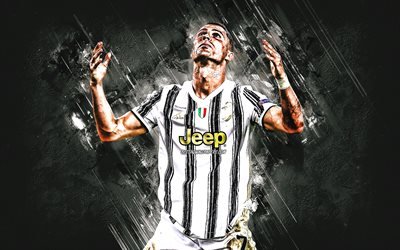 Cristiano Ronaldo, CR7, Juventus FC, portrait, gray stone background, Serie A, Italy, football, world football stars