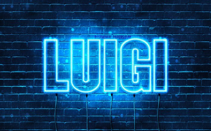 Luigi, 4k, isimli duvar kağıtları, Luigi adı, mavi neon ışıkları, Mutlu Yıllar Luigi, pop&#252;ler İtalyan erkek isimleri, Luigi isimli resim