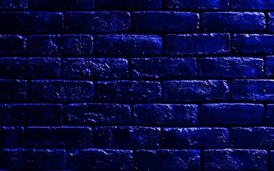 dark blue bricks background, 4k, close-up, dark blue bricks, dark blue brickwall, bricks textures, brick wall, bricks, wall, bricks background, dark blue stone background, identical bricks