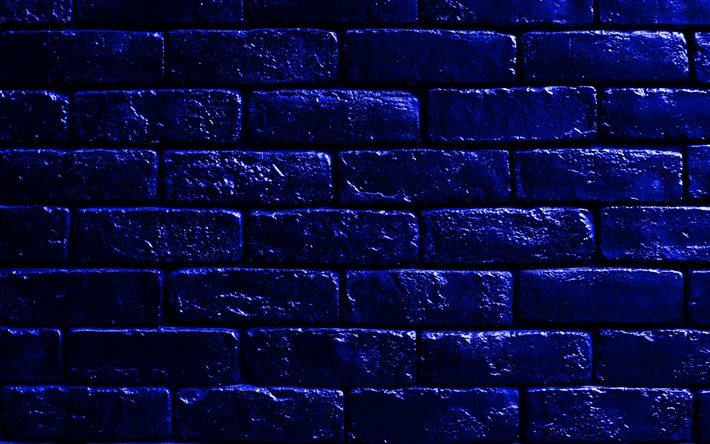 ダークブルーのレンガの背景, 4k, クローズアップ, ダークブルーのレンガ, ダークブルーブリックウォール, レンガのテクスチャ, れんが壁, 煉瓦, ウォール, レンガの背景, 暗い青い石の背景, 同じレンガ