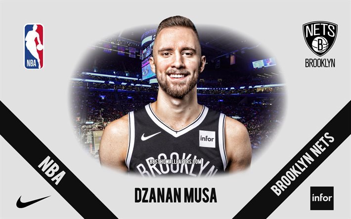 Dzanan Musa, Brooklyn Nets, bosnialainen koripallopelaaja, NBA, muotokuva, USA, koripallo, Barclays Center, Brooklyn Nets logo