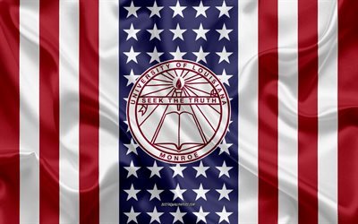 University of Louisiana at Monroe Emblem, American Flag, University of Louisiana at Monroe logo, Monroe, Louisiana, USA, University of Louisiana at Monroe