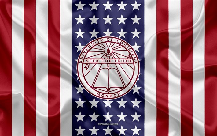 Monroe Amblemindeki Louisiana &#220;niversitesi, Amerikan Bayrağı, Louisiana &#220;niversitesi, Monroe logosu, Monroe, Louisiana, ABD