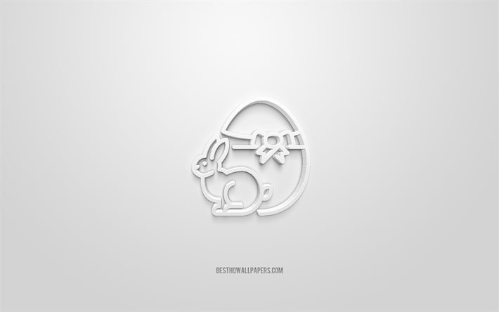 Icona 3d di Pasqua, sfondo bianco, simboli 3d, Pasqua, arte 3d creativa, icone 3d, segno di Pasqua, icone 3d di Pasqua