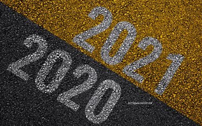 Transition from 2020 to 2021, 2021 New Year, 2021 concepts, 2021 asphalt background, business 2021, concepts, Transition Change From 2020 To 2021