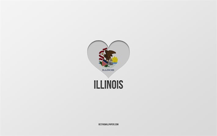 I Love Illinois, American States, gray background, Illinois State, USA, Illinois flag heart, favorite cities, Love Illinois