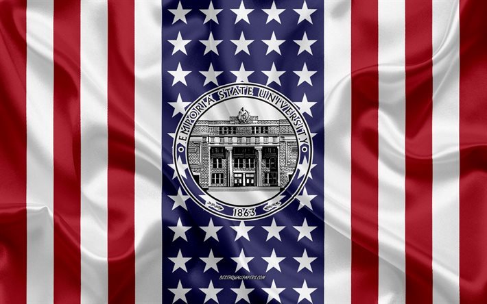 Emporian osavaltion yliopiston tunnus, Yhdysvaltain lippu, Emporian osavaltion yliopiston logo, Emporia, Kansas, USA, Emporian osavaltion yliopisto