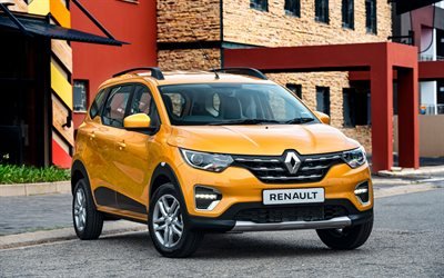 Renault Triber, 2020, exterior, front view, compact crossover, new yellow Triber, french cars, Renault
