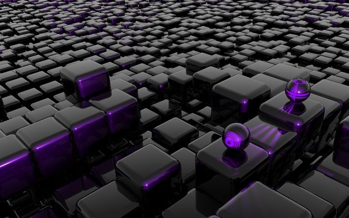 3d cubes, noir des cubes, des cubes violet