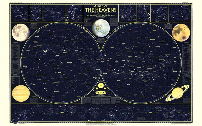 star map, sky map, map of the constellations, map of the heavens
