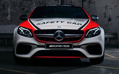 4k, Mercedes E63 AMG 4MATIC S, 2018 carros, carro de seguran&#231;a, vista frontal, Mercedes