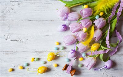 イースター, 卵, 月1, 2018, ピンクのチューリップ, 春の花, 装飾
