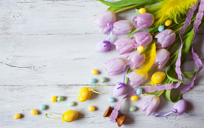 Paskalya, yumurta, 1 Nisan, 2018, pembe Lale, bahar &#231;i&#231;ekleri, dekorasyon