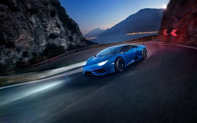 4k, Lamborghini Huracan, de noche, a la deriva, Novitec Torado, tuning, supercars, Lamborghini