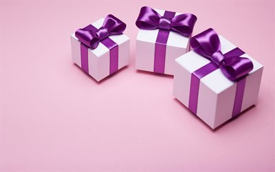 gifts boxes, purple silk bows, holiday, gifts