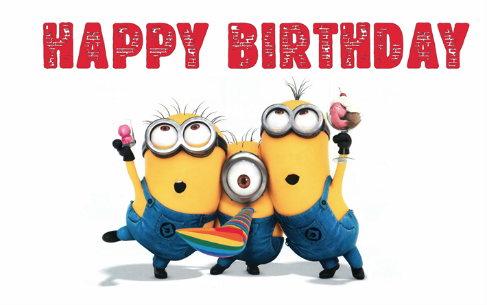 Happy Birthday, 4k, Bob, Stewart, Kevin, Despicable Me 3, Minions