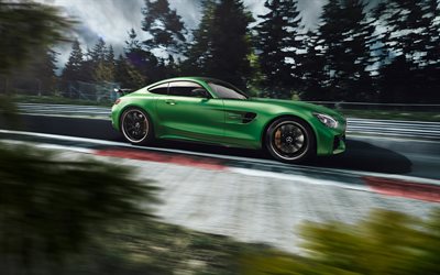 Mercedes-AMG GT R, 2018, green supercar, racing track, green GT R, N&#252;rburgring, Allemagne