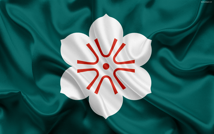 Flagga Saga L&#228;net, Japan, 4k, silk flag, Saga, emblem, symboler av Japanska prefekturer