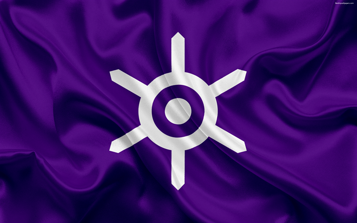 Lippu Tokion Prefektuuri, Japani, 4k, violetti silkki lippu, Tokio, tunnus, symbolit, logo, symbolit Japanin prefektuurit